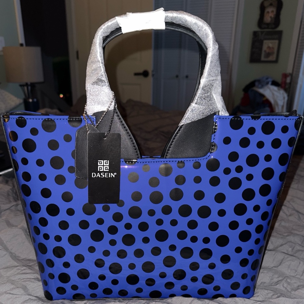 Blue and Black Dasein Polka Dot Women's Tote Bag